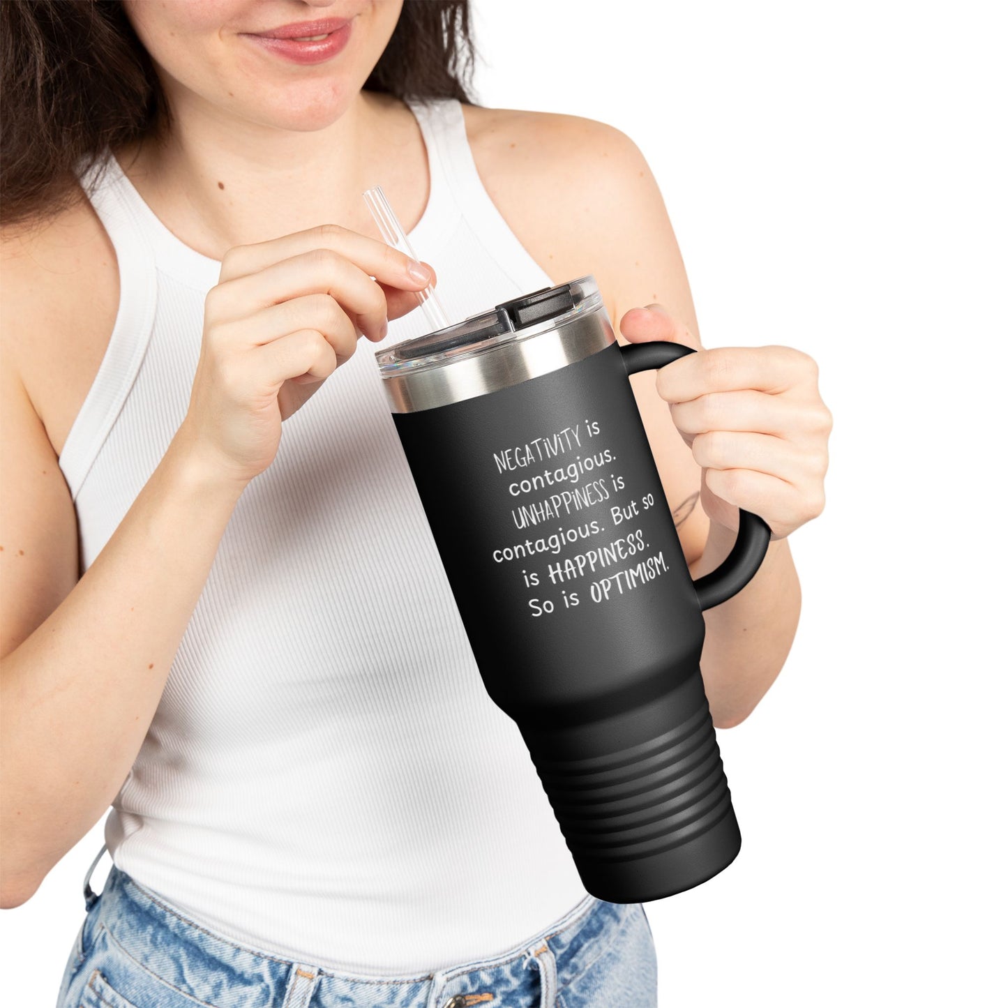 Contagious Optimism Travel Mug | 40oz Insulated Coffee Cup | Motivational Drinkware | Gifts for Friends