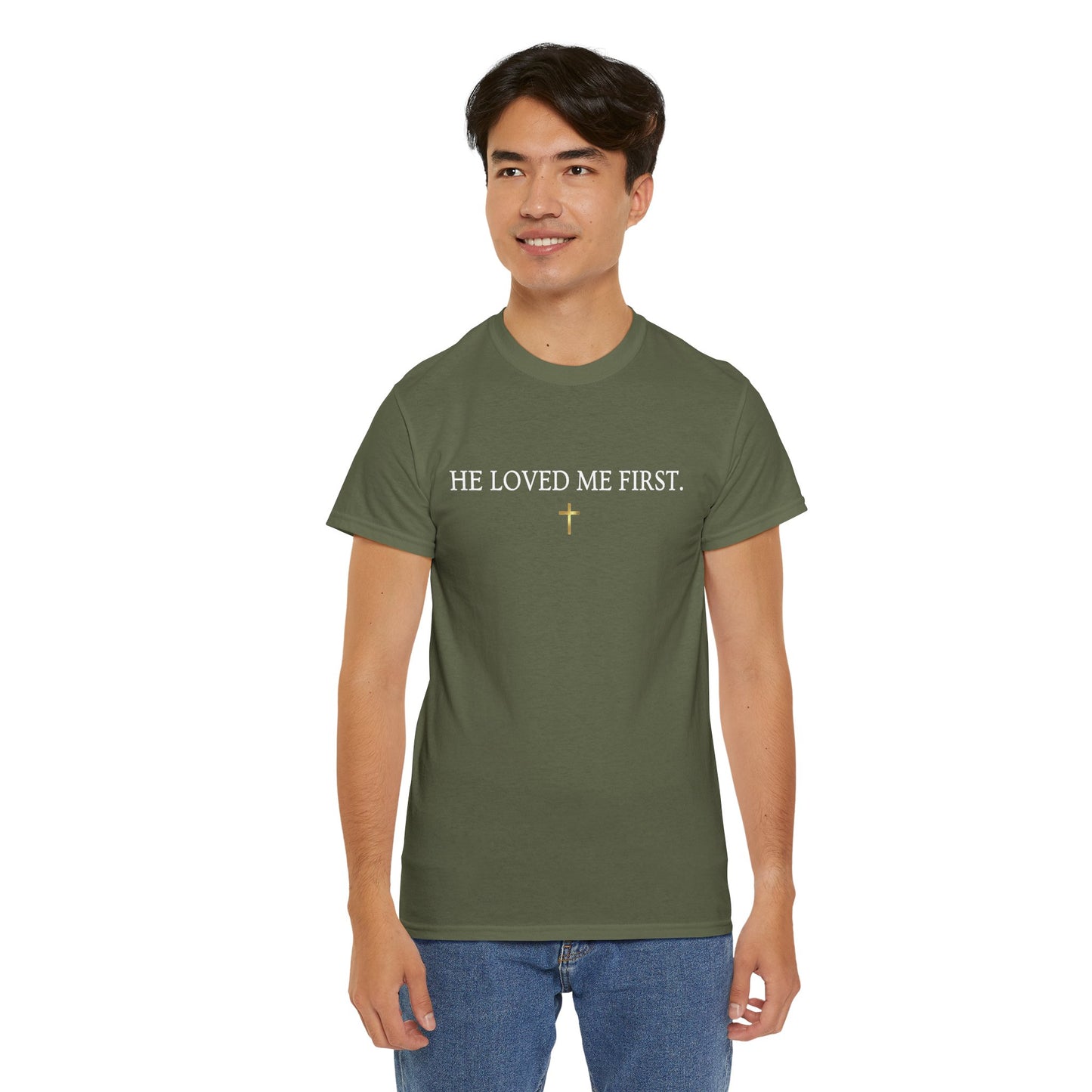 "He Loved Me First" Christian Tee — Cotton Shirt (1 John 4:19)