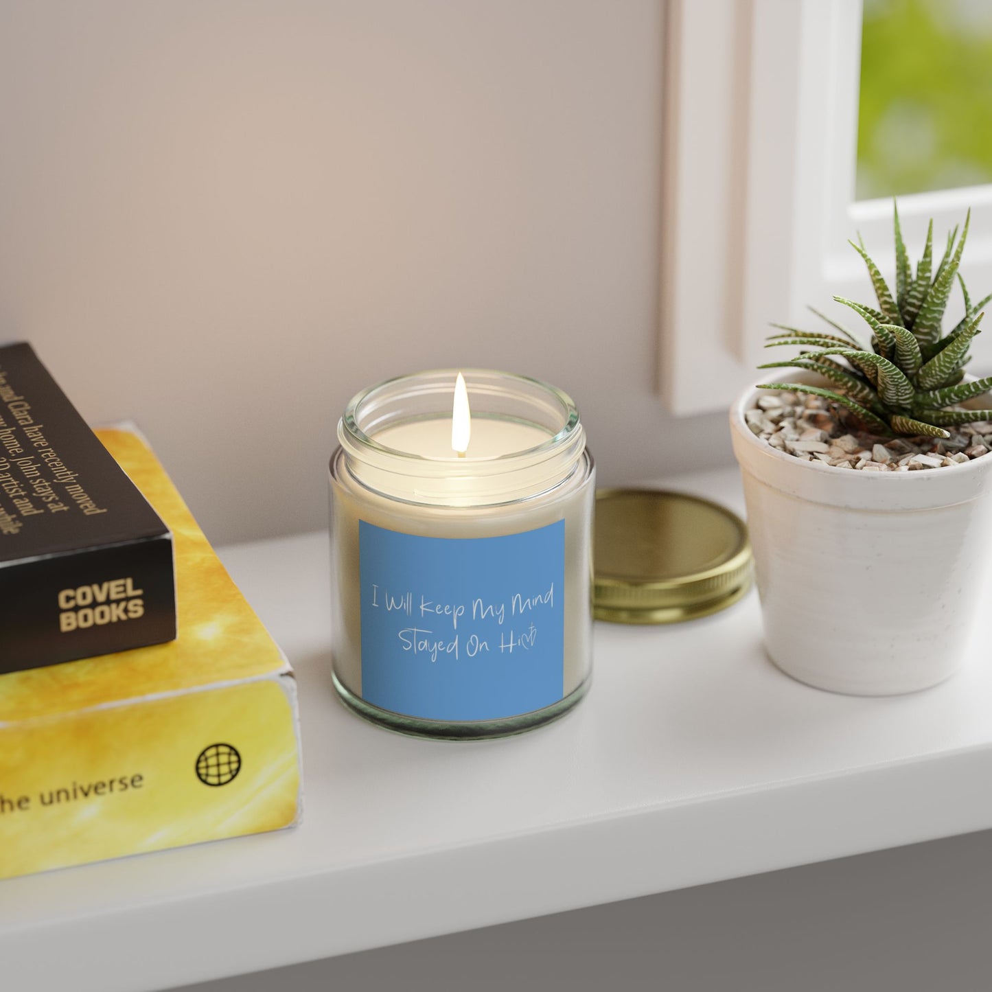 I Will Keep My Mind Stayed On Him Blue Scented Candles, Coconut Apricot Wax (4oz, 9oz)