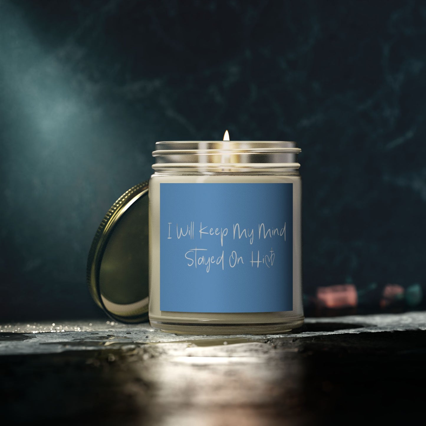 I Will Keep My Mind Stayed On Him Blue Scented Candles, Coconut Apricot Wax (4oz, 9oz)