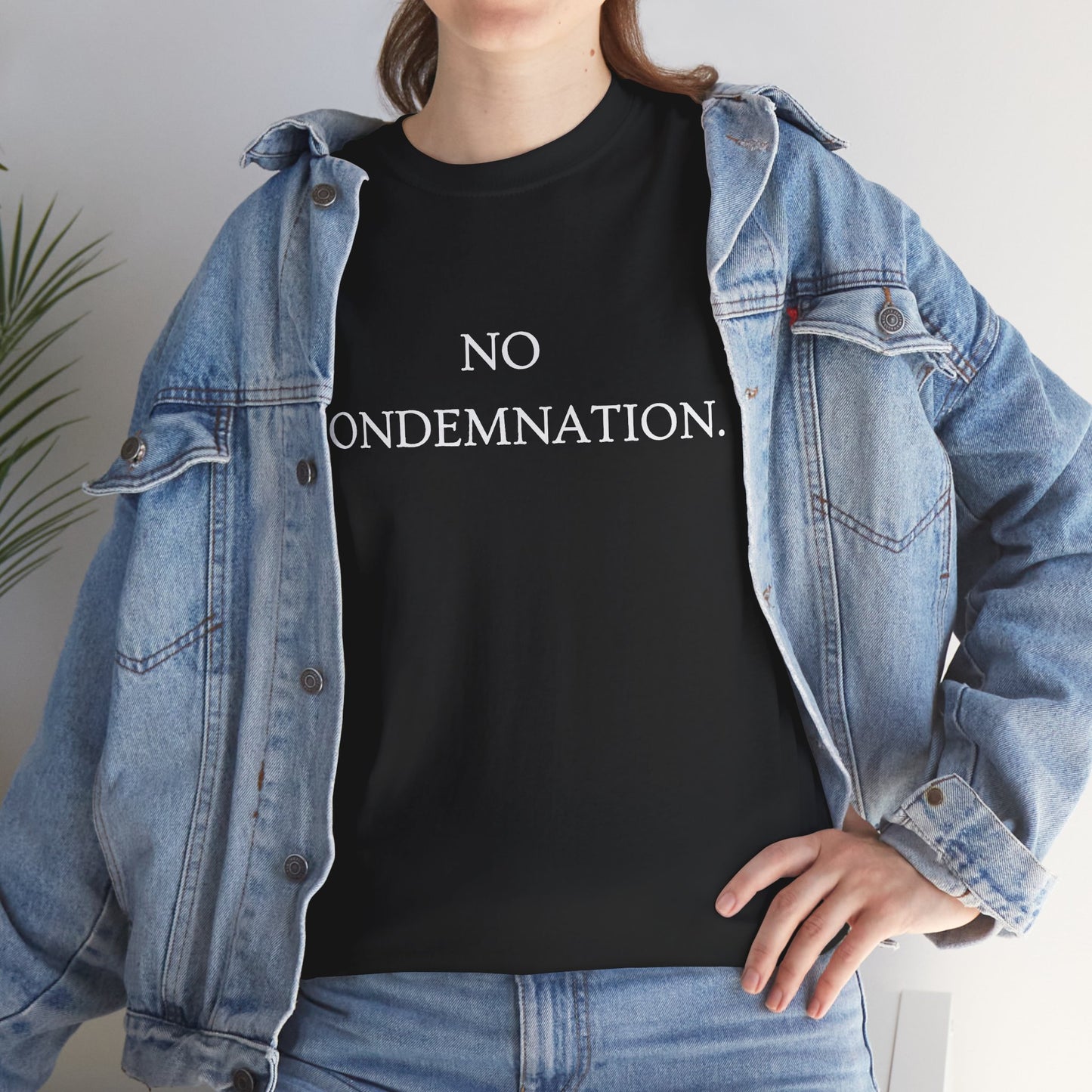 Christian Tee — "No Condemnation" Romans 8:1 Bible Verse Shirt