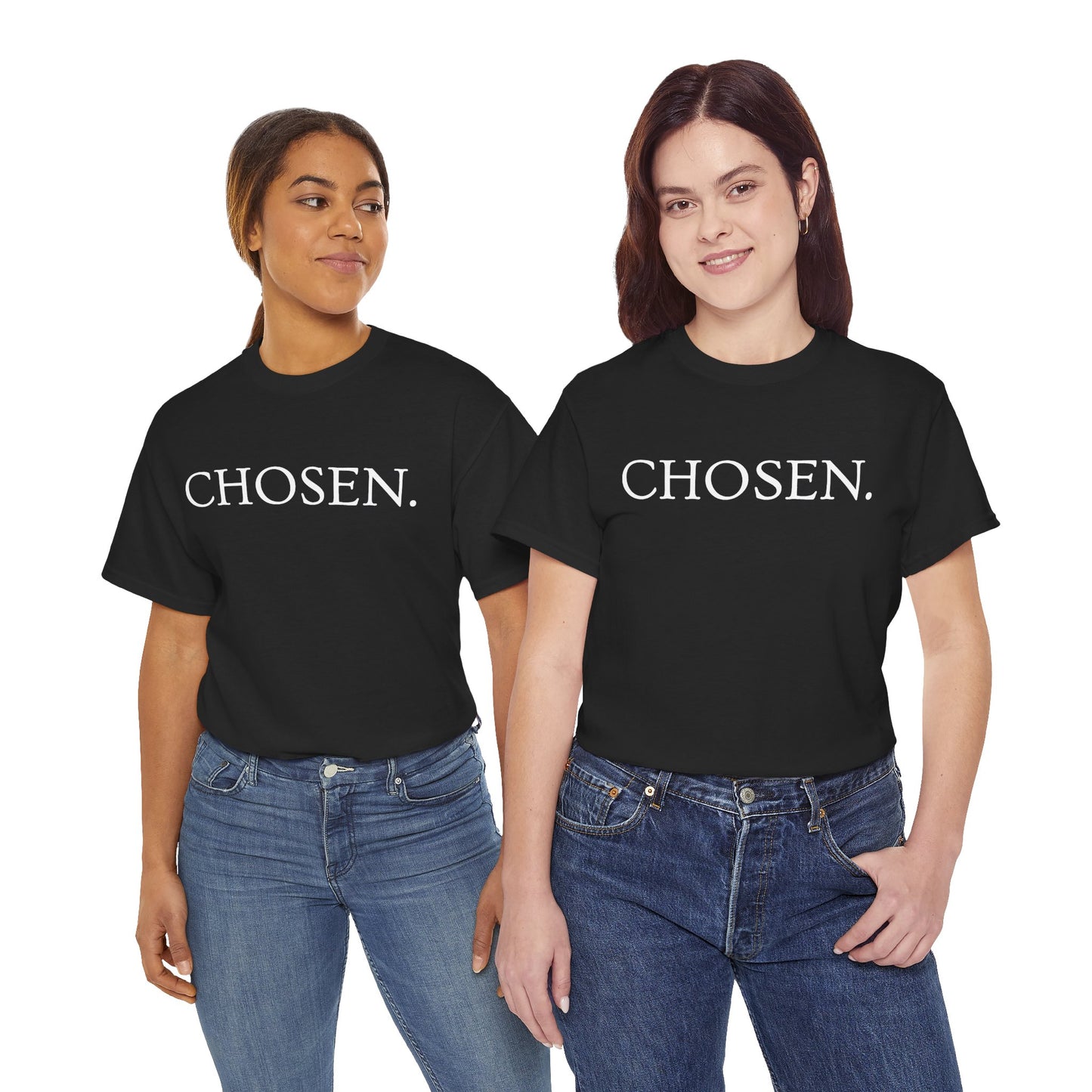 Chosen Christian T-Shirt — "CHOSEN." Front with 1 Peter 2:9 Back