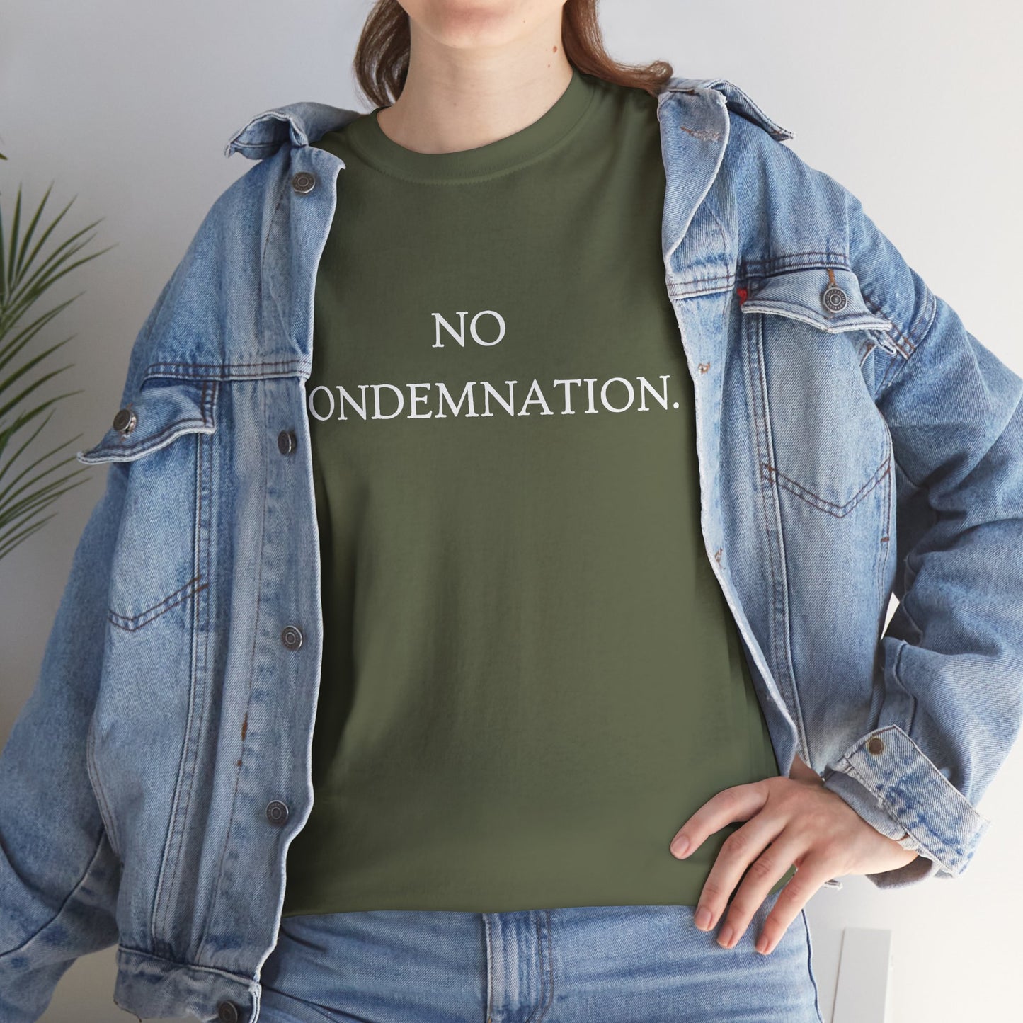 Christian Tee — "No Condemnation" Romans 8:1 Bible Verse Shirt