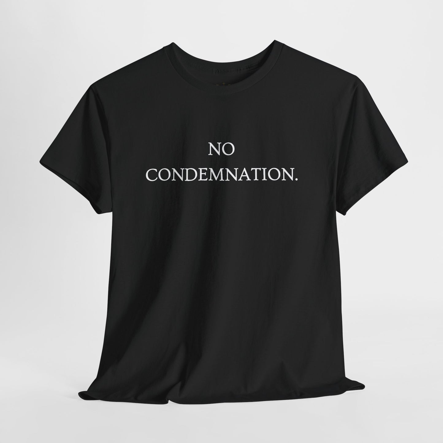 Christian Tee — "No Condemnation" Romans 8:1 Bible Verse Shirt