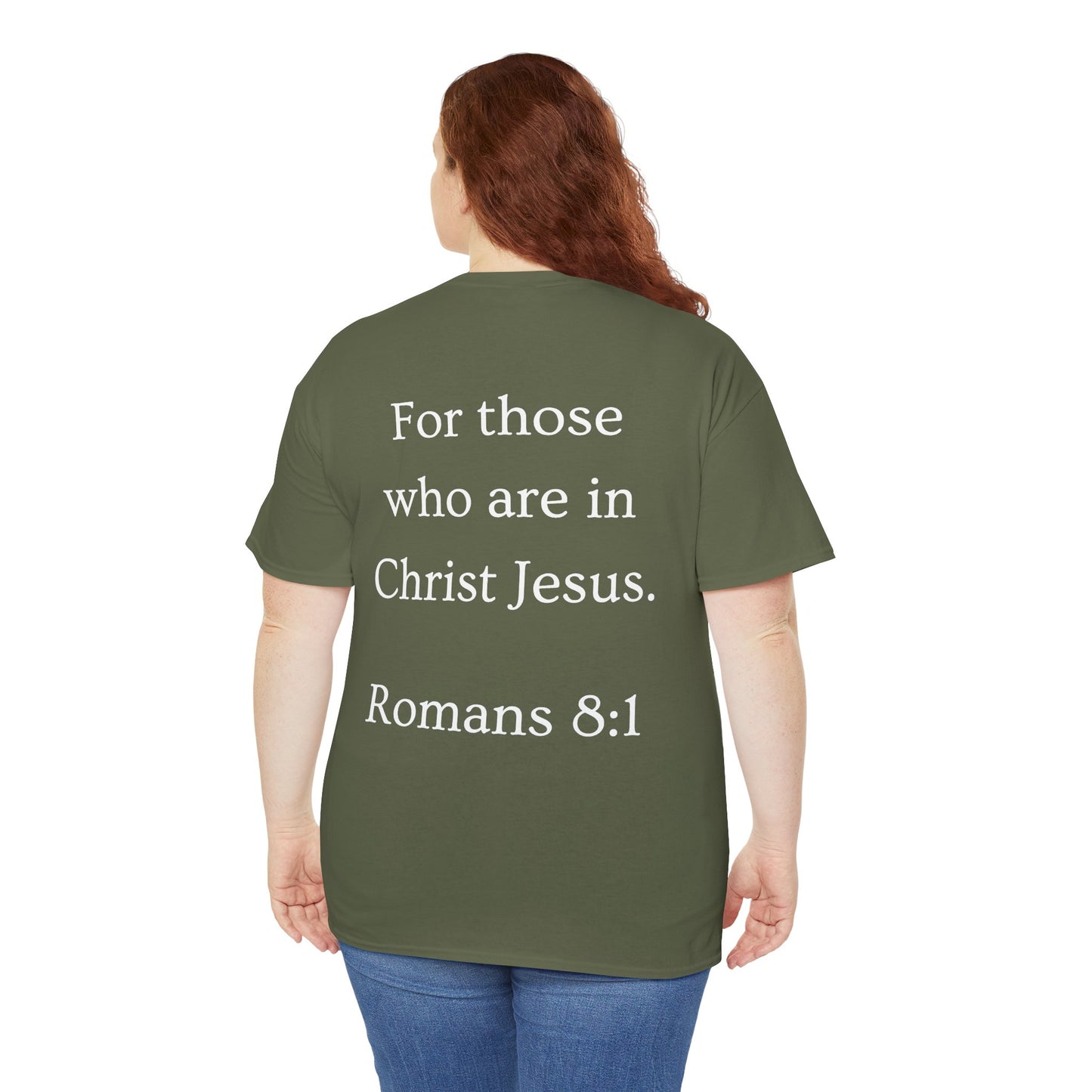 Christian Tee — "No Condemnation" Romans 8:1 Bible Verse Shirt