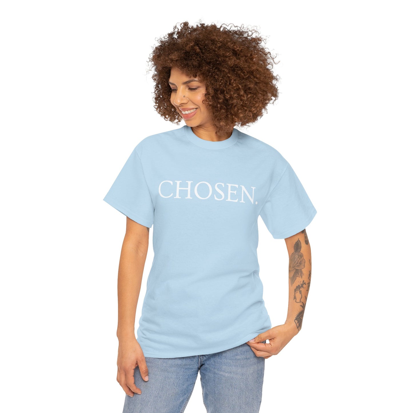 Chosen Christian T-Shirt — "CHOSEN." Front with 1 Peter 2:9 Back