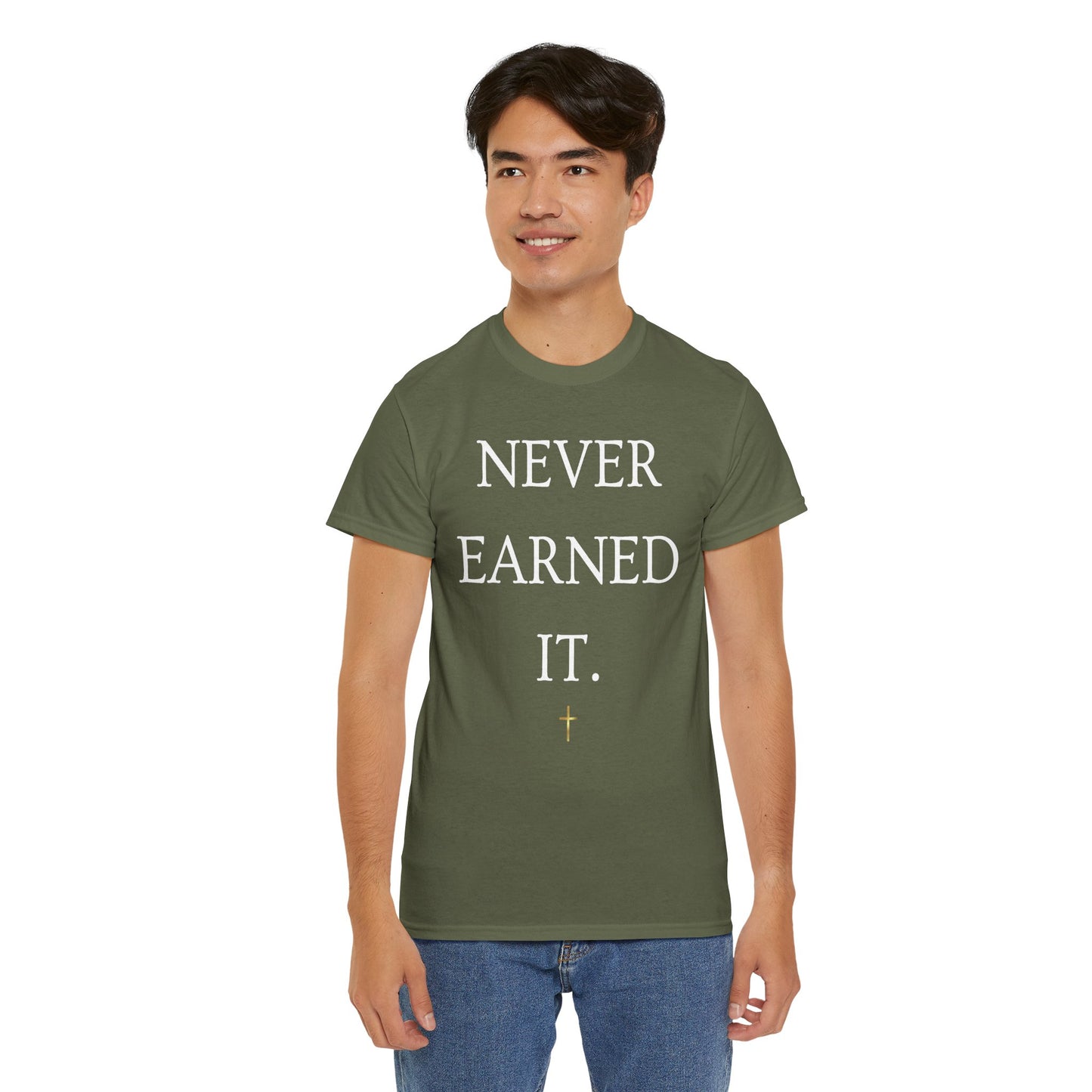 Never Earned It T‑Shirt — Christian Faith Tee with Ephesians 2:8‑9 Verse