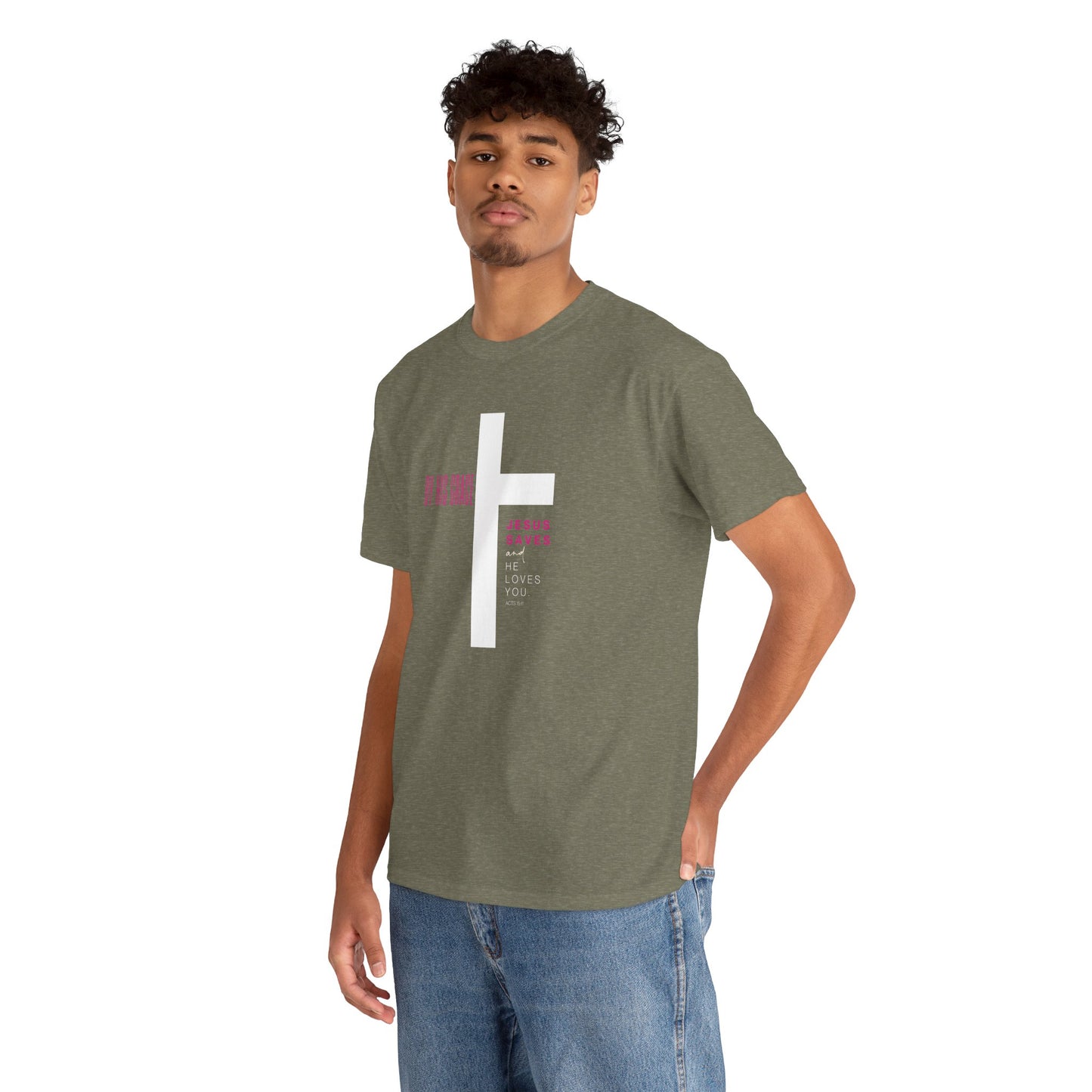 By His Grace Jesus Saves - Christian Faith Unisex Heavy Cotton Tee