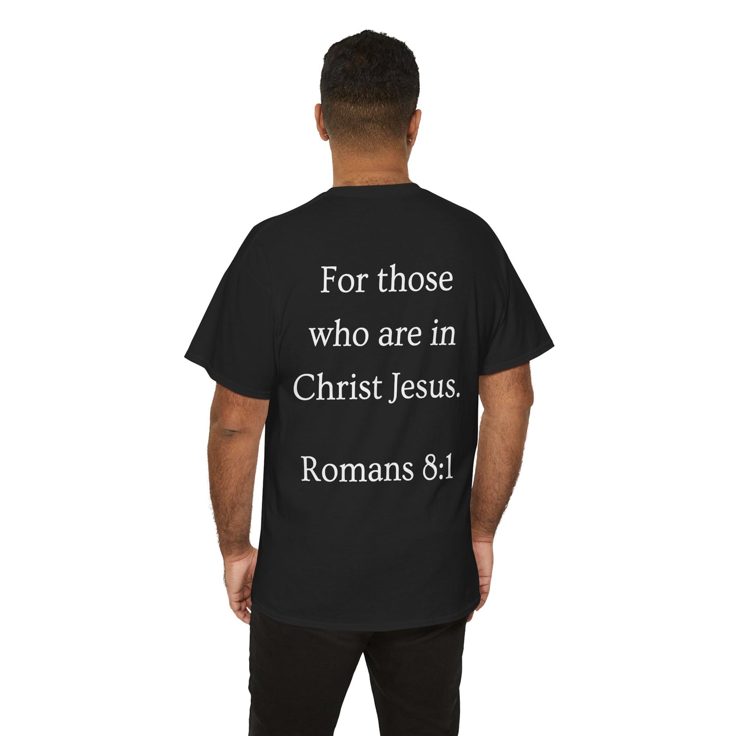 Christian Tee — "No Condemnation" Romans 8:1 Bible Verse Shirt