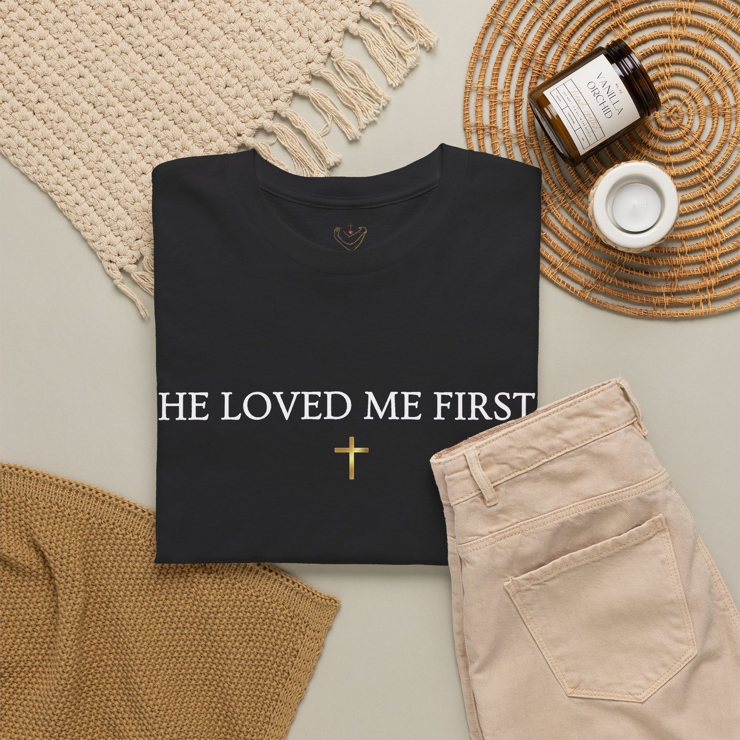 "He Loved Me First" Christian Tee — Cotton Shirt (1 John 4:19)